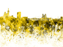 Marseilles Skyline In Yellow Watercolor On White Background