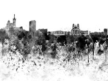 Marseilles Skyline In Black Watercolor On White Background