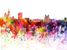 Marseilles Skyline In Watercolor On White Background