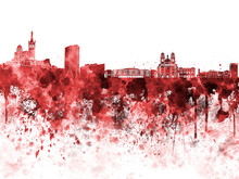 Marseilles Skyline In Red Watercolor On White Background