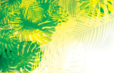 Wall Mural - Vector green, tropical leaves background. Exotic leaves summer background.