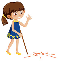 Poster - A girl drawing smiley sun on the ground