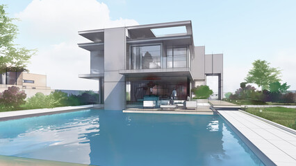 Aufkleber - Architecture design of a luxury house