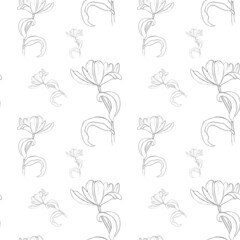  Seamless pattern with the image of a tulip with drawn lines. Print for textiles, wrapping paper, wallpaper, postcards.