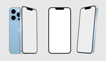 Poster - Realistic smartphone mockup. Mobile phone display, device screen frame and black smartphones vector 3D template illustration set. Communication mean, modern gadget model presentation