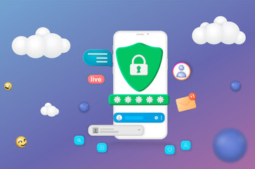 Aufkleber - User data protection. Password check in personal web account 3d icon. Protection of user data on website. File management. Electronic document management. Vector illustration 3d style
