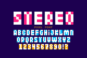 Aufkleber - pixel style font, alphabet letters and numbers vector illustration
