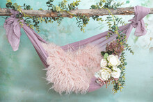 Newborn Baby Girl Photography Floral Digital Backdrop Tree Swing