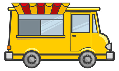 Sticker - Fast food truck icon. Yellow street cooking vehicle