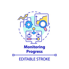 Wall Mural - Monitoring progress concept icon. Business analytics task abstract idea thin line illustration. Market research. Live test. Isolated outline drawing. Editable stroke. Arial, Myriad Pro-Bold fonts used