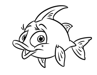 Wall Mural - Little funny fish coloring page cartoon illustration