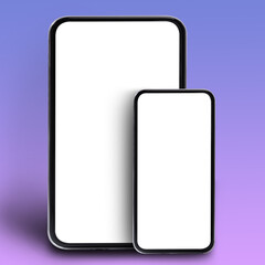 Poster - Shot Of Smartphone And Tablet Empty Screens Over Purple Background
