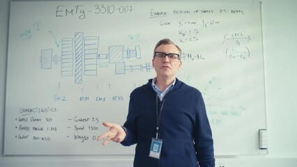 Aufkleber - Professional Male Teacher Hold Presentation, Uses Whiteboard with Statistical Charts to Illustrate Working Methods During Video Call. E Learning and Education Concept