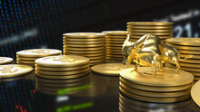 The Gold Bull And Coins For Business Concept 3d Rendering