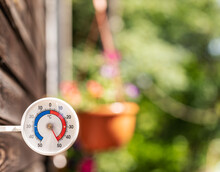 Outdoor Thermometer Shows Extreme Hot Summer Temperature
