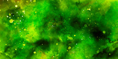 abstract night sky space watercolor background with stars. watercolor dark green blue nebula univers