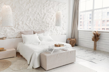 Wall Mural - Shot Of Modern Bedroom With Big Bed And Window Indoor