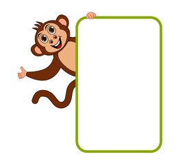 Sticker - Smiling brown monkey with brown eyes hanging on a billboard