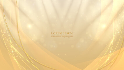 Golden line with glittering light effect, bokeh, and gold sparkles. Luxury background design. Vector illustration