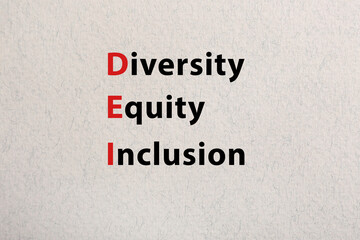 Wall Mural - Abbreviation DEI - Diversity, Equity, Inclusion on white background