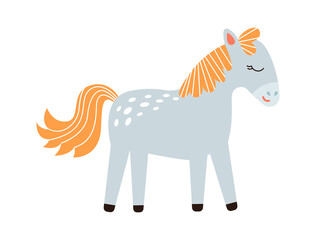 Sticker - Cartoon childish horse. Farm animal. Vector illustration