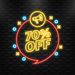 Neon Icon. Trendy flat advertising with 70 percent discount flat badge for promo design. Vector illustration.