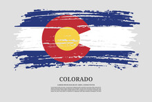Colorado Flag With Brush Stroke Effect And Information Text Poster, Vector