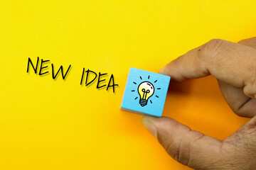 Canvas Print - a hand holding a lighted bulb with the word new idea. concept idea