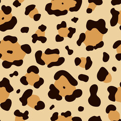 Wall Mural - Leopard seamless pattern. Vector hand drawn wild animal leo skin, yellow cheetah texture with black and brown spots for fashion print design, fabric, textile, wrapping paper, background, wallpaper