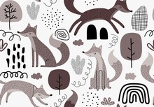 Vector Seamless Pattern With Cute Animal.