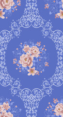 Sticker - Illustration of ornate floral seamless pattern for square stitch in blue color