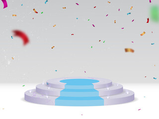 Poster - Abstract scene background. Podium background with confetti and ribbons for product presentation, mockup, product showcase, podium, pedestal or platform. Vector