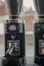 Vertical Shot Of A Coffee Machine In A Coffeeshop Cafe