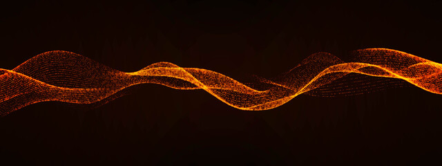 Poster - Neon background. Flame 3d wave design, spiral. Texture fire lines, point. Pattern of outer space. Plexus glow dots. Milky Way. LED strip. Poster technology, science, presentations, business.