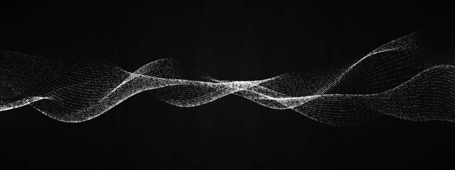 Poster - Monochrome background. Halftone 3d wave design, spiral. Texture lines, point. Pattern outer space. Plexus glow dots. Milky Way. LED strip. Poster technology, presentations, business.