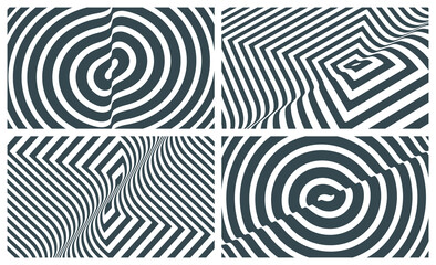 Poster - Black and white design. Pattern with optical illusion. Abstract striped background with ripple effect. 3d vector patter for brochure, annual report, magazine, poster, presentation, flyer or banner.