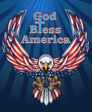 Flag Of The United States Of America With A Cross. Symbolizing The Blessing Of God On America.
