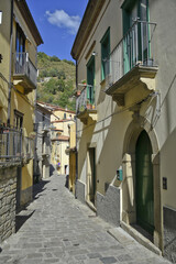 Canvas Print - Narrow old street paved with stone. Stairs leading up.Architecture of the old style.