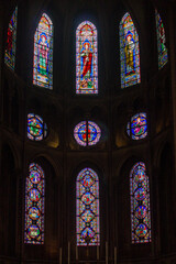 Sticker - Vertical shot of the stained glass windows in the Church of Notre Dame of Dijon. France.