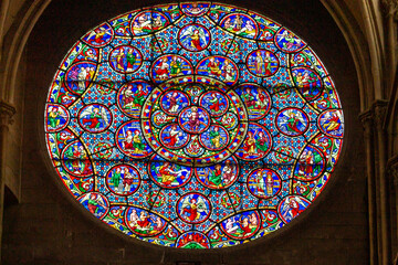 Sticker - Stained glass window in the Church of Notre Dame of Dijon. France.