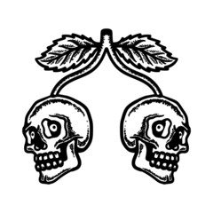 Sticker - hand drawn twin skull cherry vector