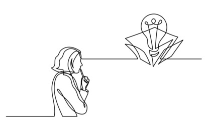 Fototapete - one line drawing of person thinking about idea solving problems finding solutions