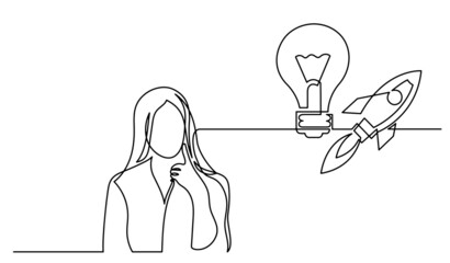 Fototapete - one line drawing of person thinking about idea solving problems finding solutions