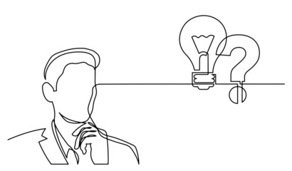 Poster - one line drawing of person thinking about idea solving problems finding solutions