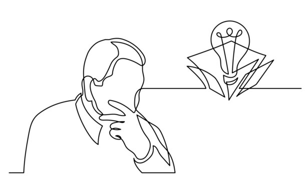 one line drawing of person thinking about idea solving problems finding solutions