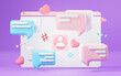3d render device user interface for web banner and mock up. Blank chat bubble or comment symbol.