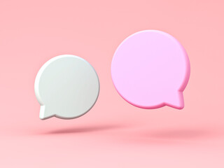 Poster - Blank round speech bubbles isolated on pink pastel color background with shadows minimal conceptual 3D rendering