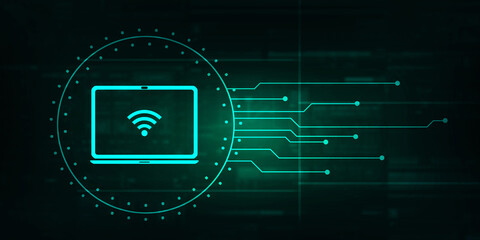 Poster - 2d illustration WiFi symbol with laptop