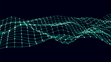 Poster - Abstract futuristic wave. Flow of particles. Big data transfer visualization. Vector illustration.