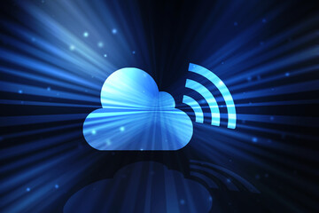 Poster - 2d rendering Cloud online storage icons with WiFi